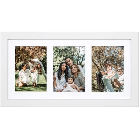 9x18 White Wood Frame - White Mat for Three 5x7 Pictures Wall Mounting - 1 Pack